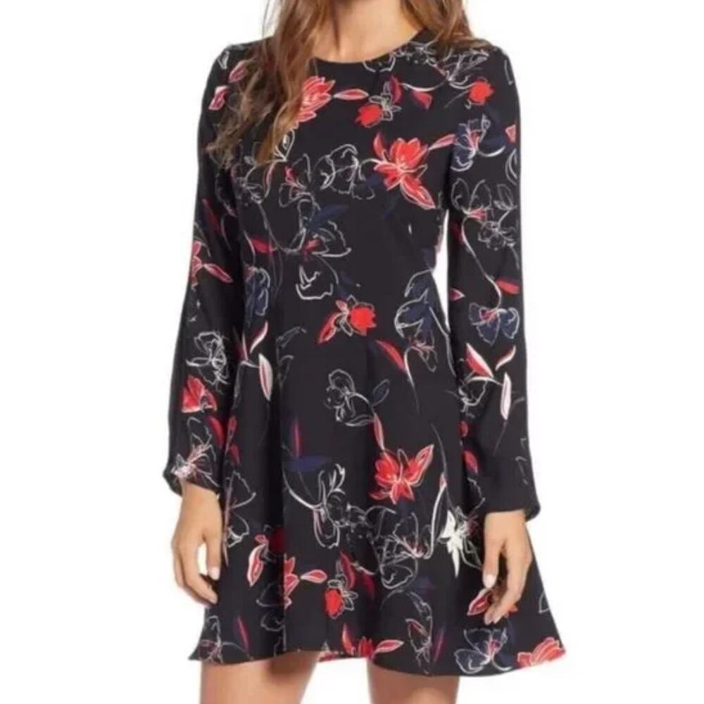 Halogen Marybeth Dress Sz M‎ Floral Print Long Sleeve Mini Length Career Work
